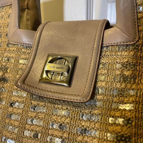 Kate Spade Jute and sequins Tan & Gold shoulder bag leather beige straps & trim - Picture 4 of 16